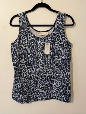 Chico's Blue Denim Animal Print Contemporary Tank Top Shirt Size 2 = Large New
